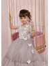 Gray Tulle Butterfly Long Flower Girl Dress